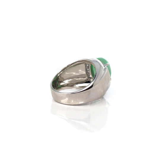 RealJade® Co. RealJade® Co. Sterling Silver Genuine Green Jadeite Jade Men's Ring With Sapphire