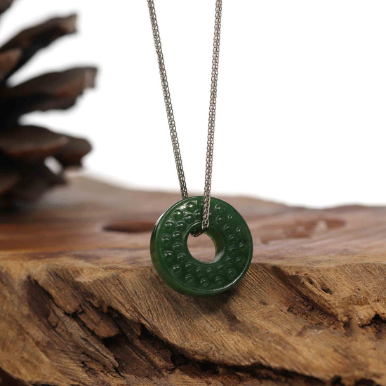 RealJade® Co. RealJade® Co. "Good Luck Button" Necklace Green Nephrite Jade Lucky KouKou Donut Pendant Necklace