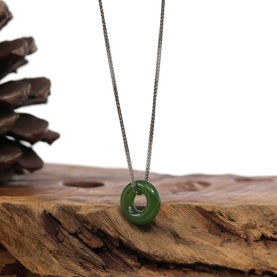 RealJade® Co. "Good Luck Button" Necklace Green Nephrite Jade Pendant Necklace