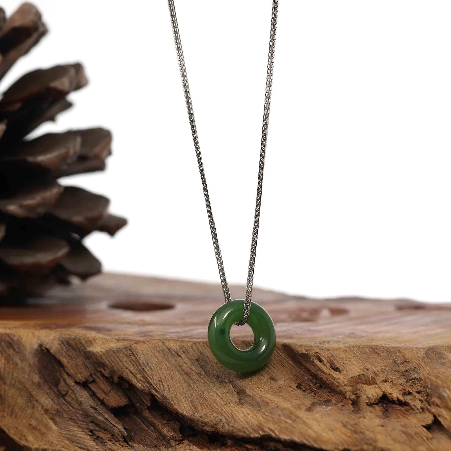 RealJade® Co. "Good Luck Button" Necklace Green Nephrite Jade Pendant Necklace