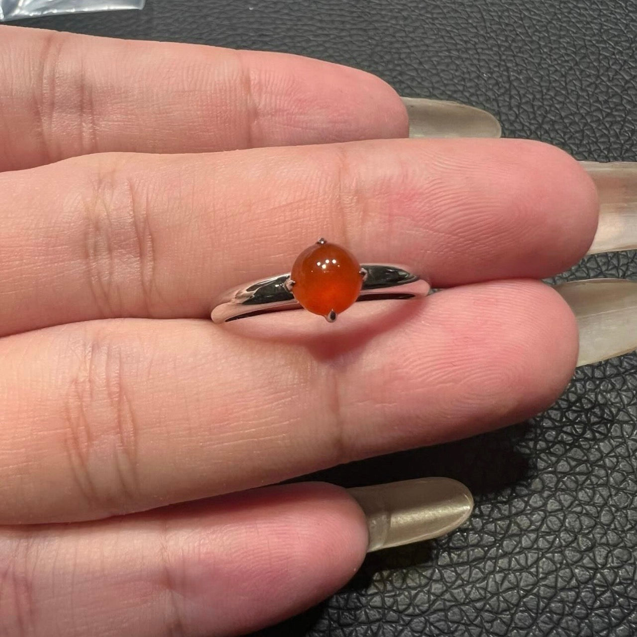 18K White Gold Red Jadeite Jade Ring Gold Setting