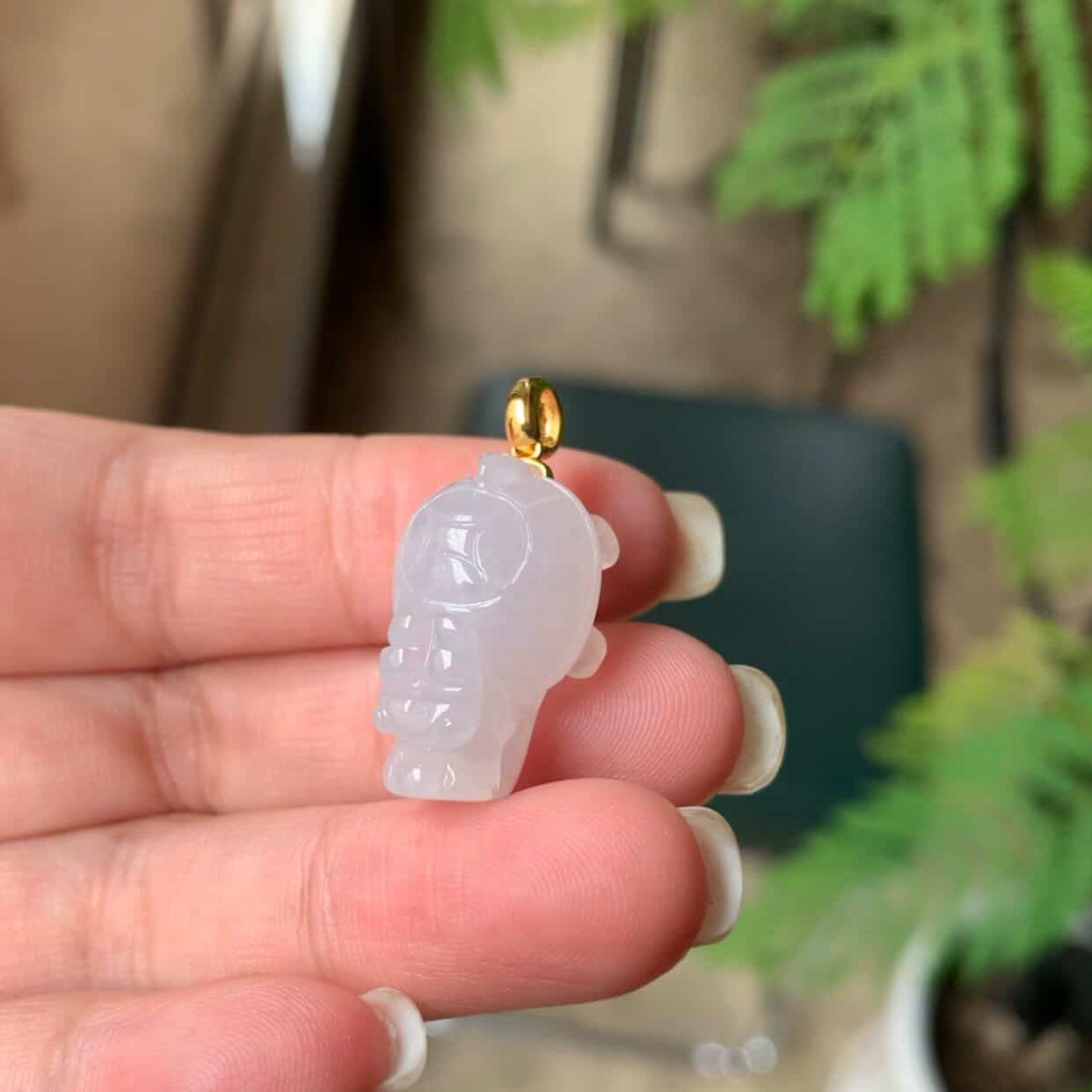 18K Yellow Gold Natural White Jadeite Jade Pendant Simple Bail