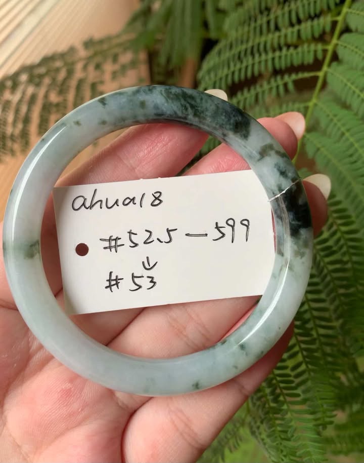 "Live" Natural Dark Blue Flower Jadeite Jade Traditional Bangle