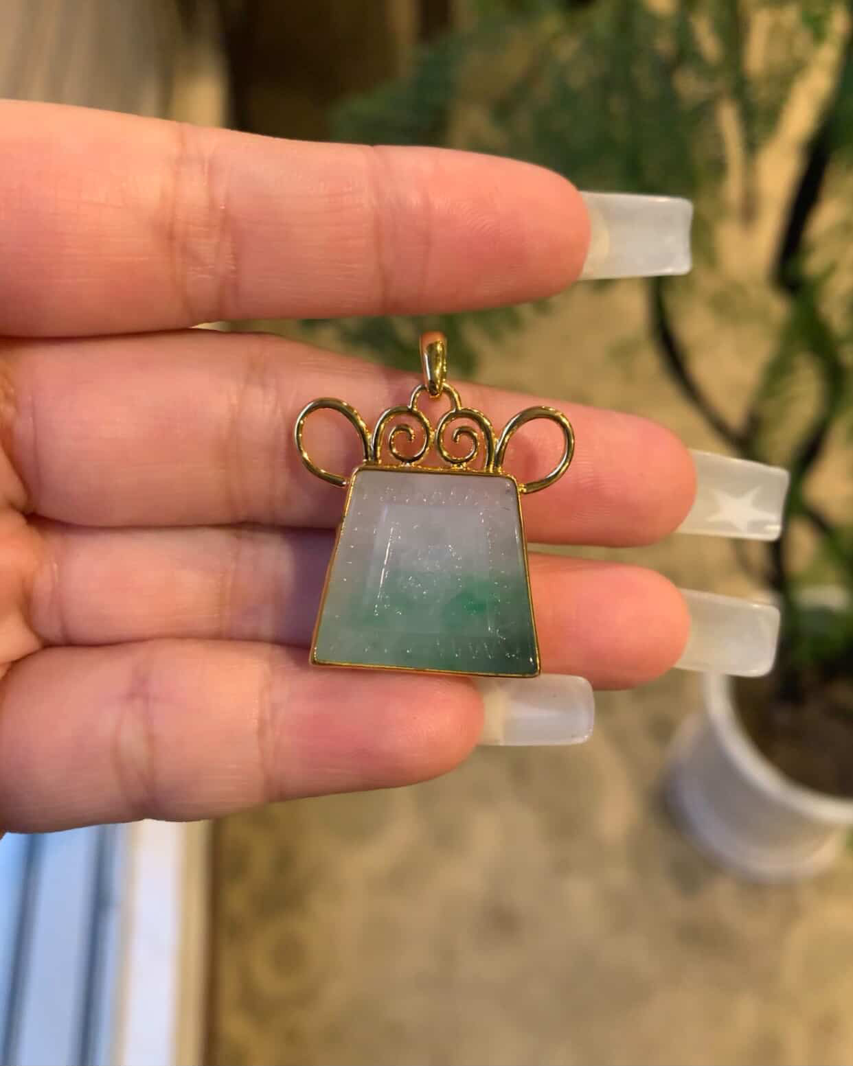 18K Yellow Gold Custom Green Jadite Jade Pendant Gold Setting x 2