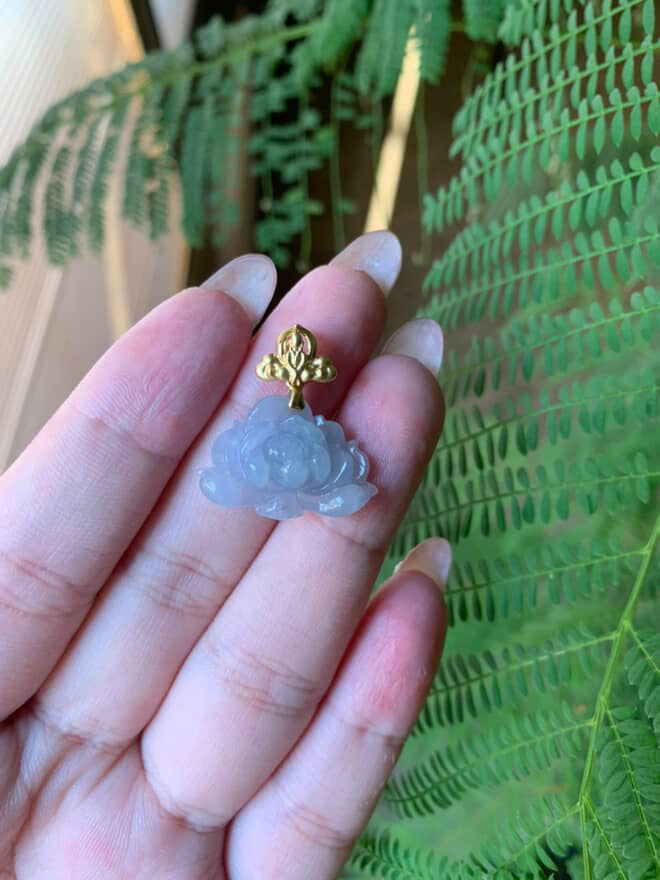 "Live" Natural Icy Lavender Lotus Jadeite Jade Pendant (10/02/25)