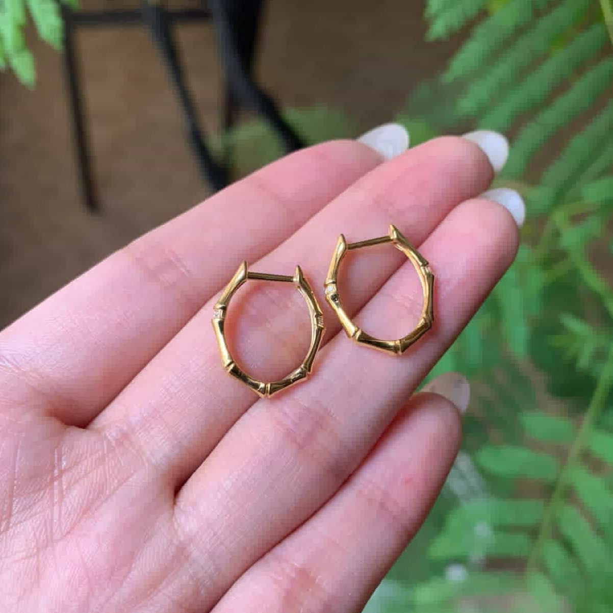 18K Yellow Gold Bamboo Earring Hoops