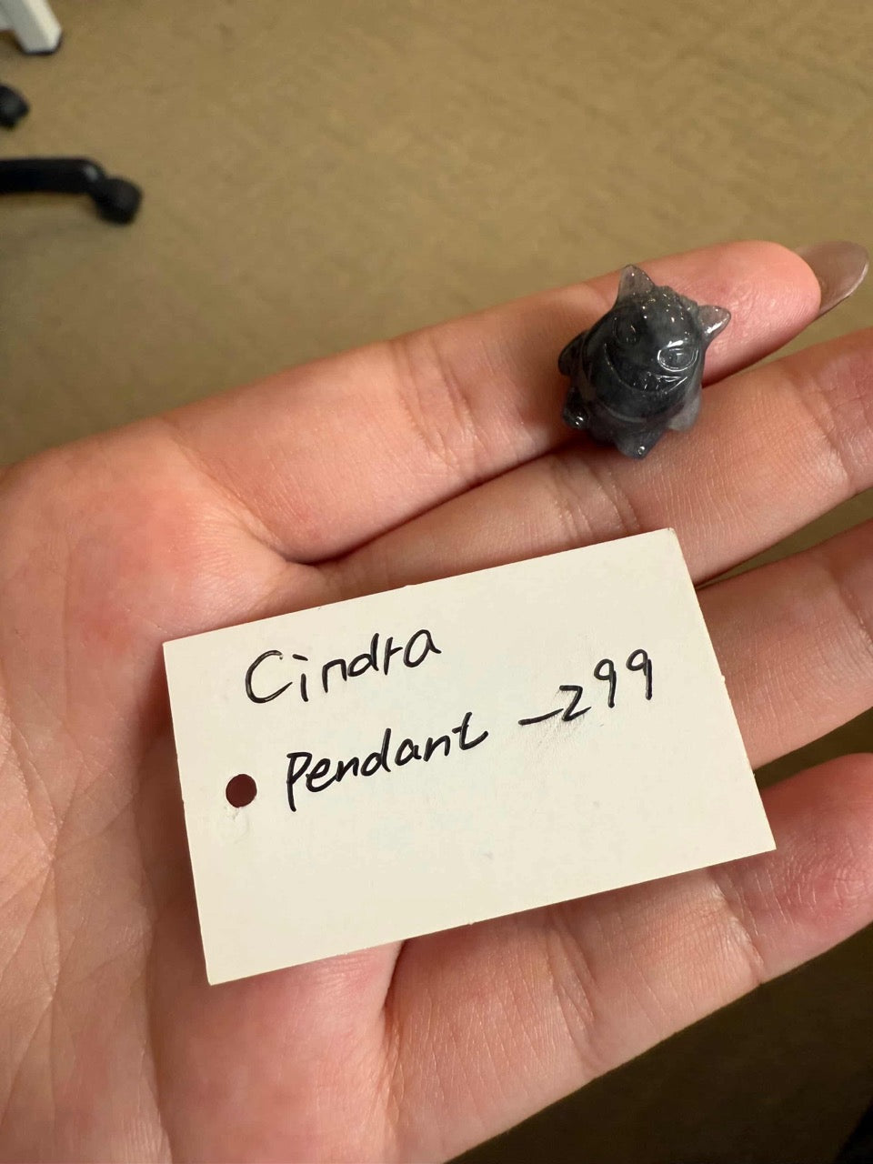 "Live" Wuji Jadite Jade Gengar Pendant With 18K Yellow Gold Simple Bail