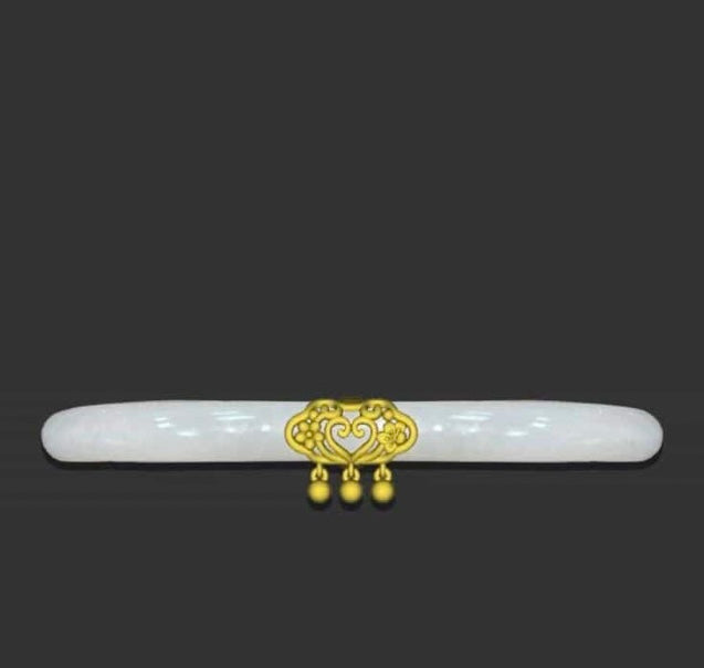 18K Yellow Gold Jadeite Jade Bangle Gold Accent