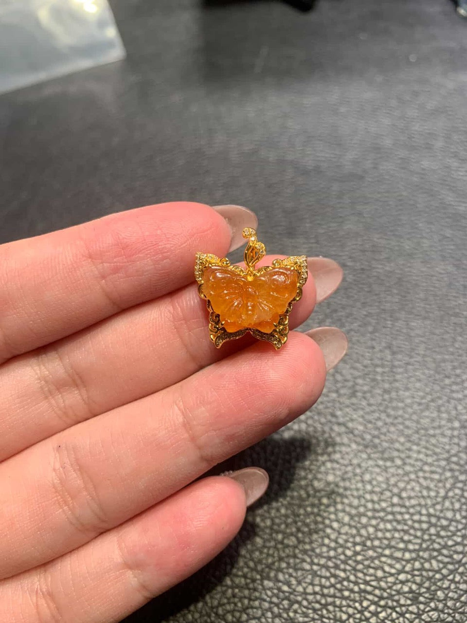 "Live" 18K Yellow Gold Custom Butterfly Pendant  Gold Setting