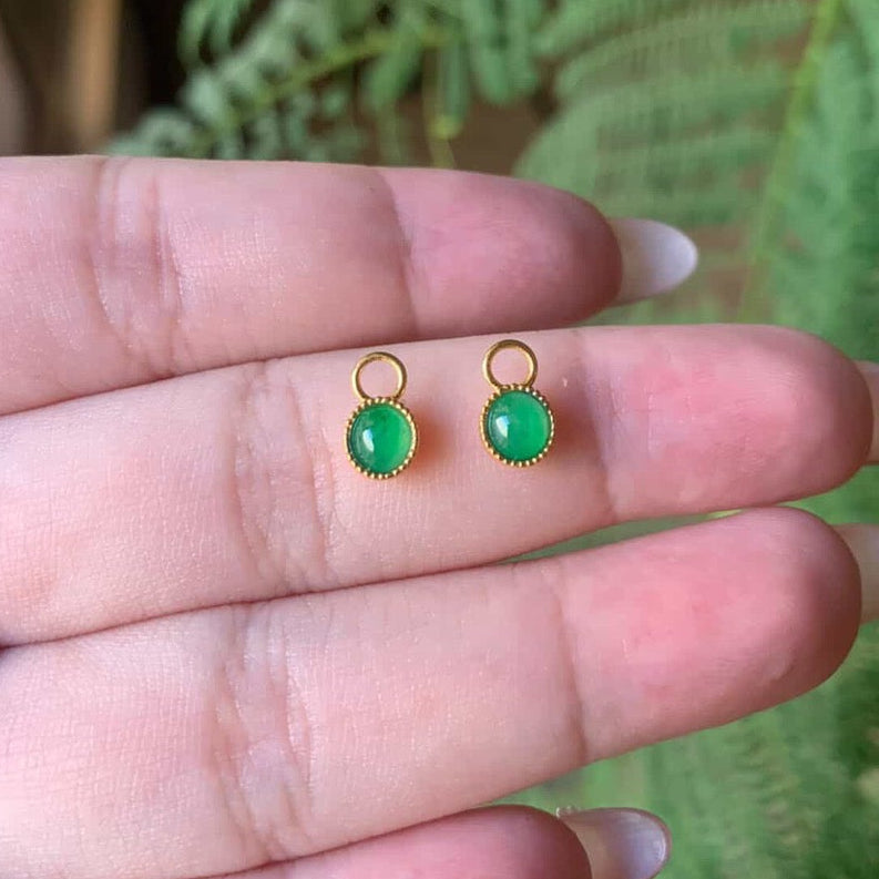 "Live" 18K Yellow Gold Custom Imperial Green Jadeite Jade Earrings Charm Gold Settting