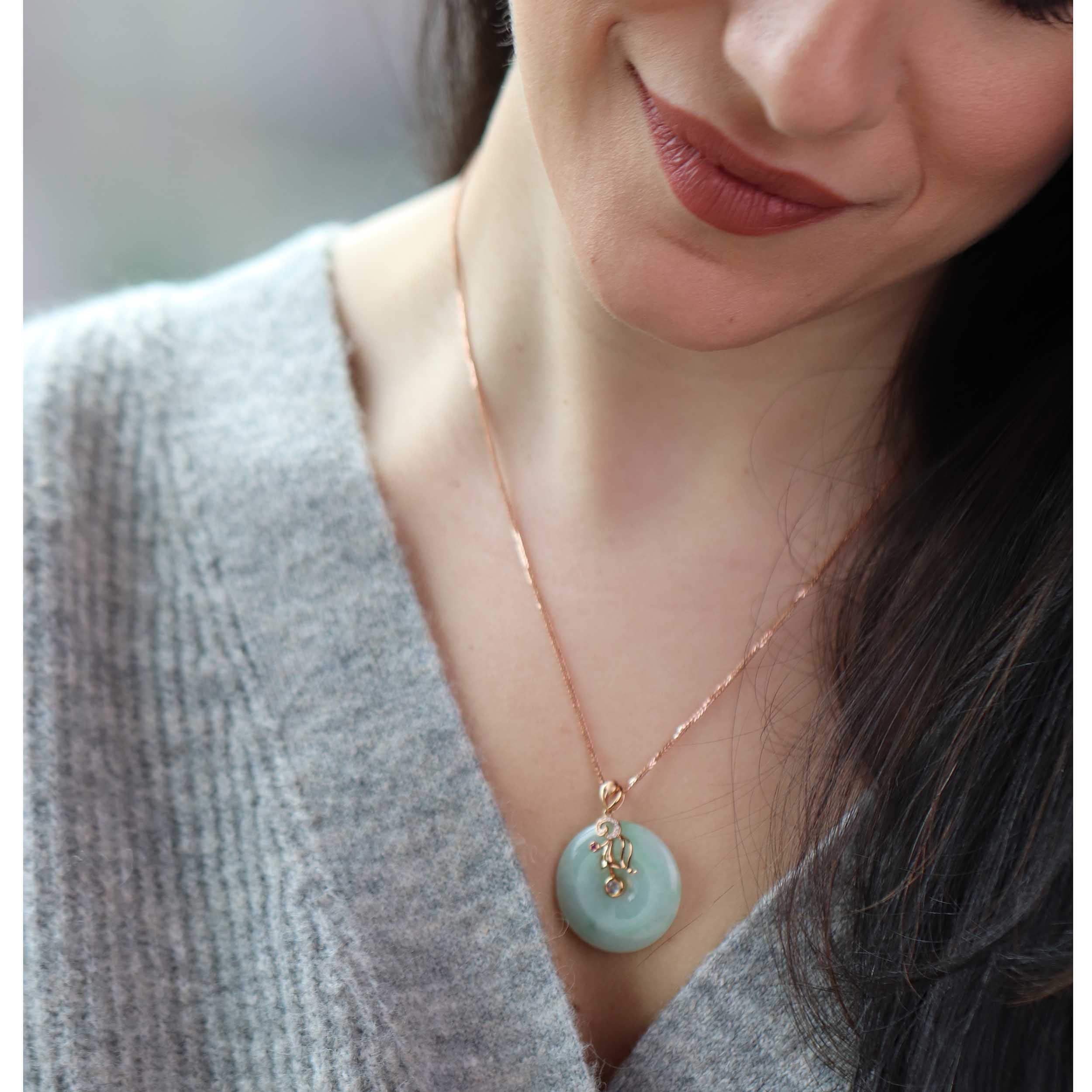 RealJade® Co. Genuine Icy Green Jadeite Jade Nine-Tailed Fox Necklace