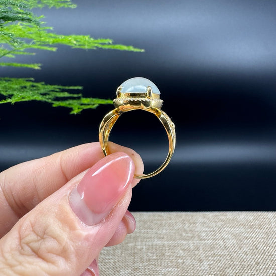 RealJade® "Signature Signet" 18K Yellow Gold Icy Jadeite Jade Diamonds Ring