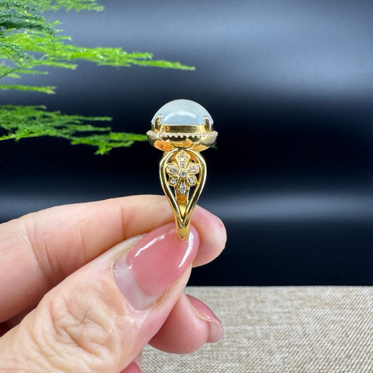 RealJade® "Signature Signet" 18K Yellow Gold Icy Jadeite Jade Diamonds Ring