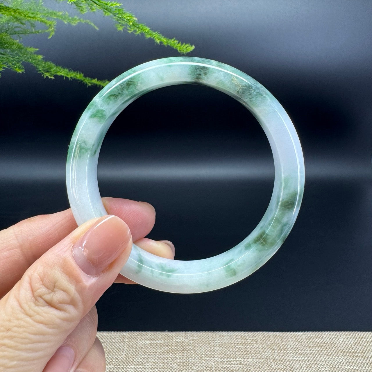 Genuine Burmese White Green Jade Jadeite Bangle Bracelet ( 56.9mm )