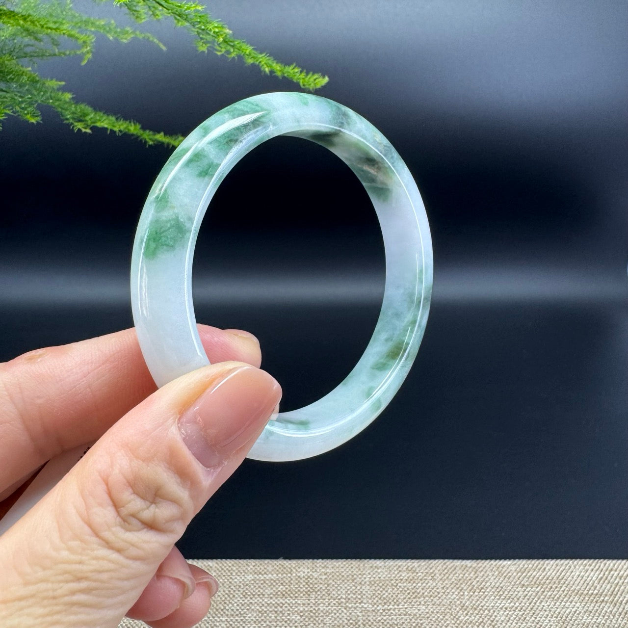 Genuine Burmese White Green Jade Jadeite Bangle Bracelet ( 56.9mm )