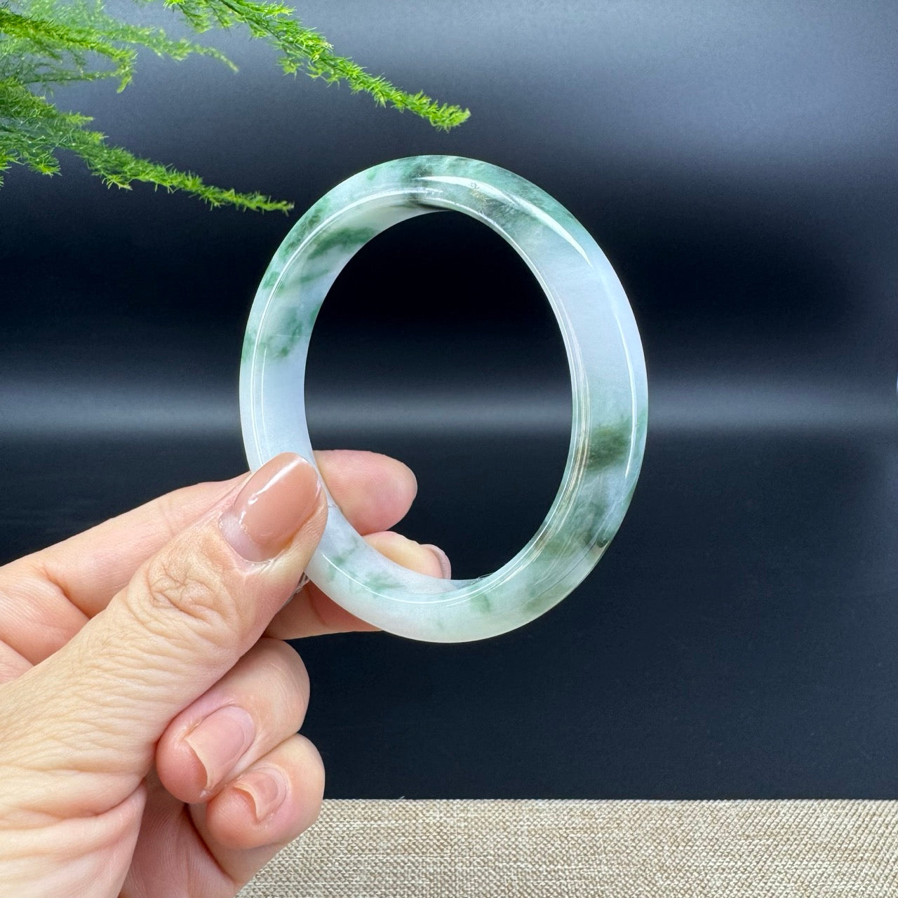 Genuine Burmese White Green Jade Jadeite Bangle Bracelet ( 56.9mm )
