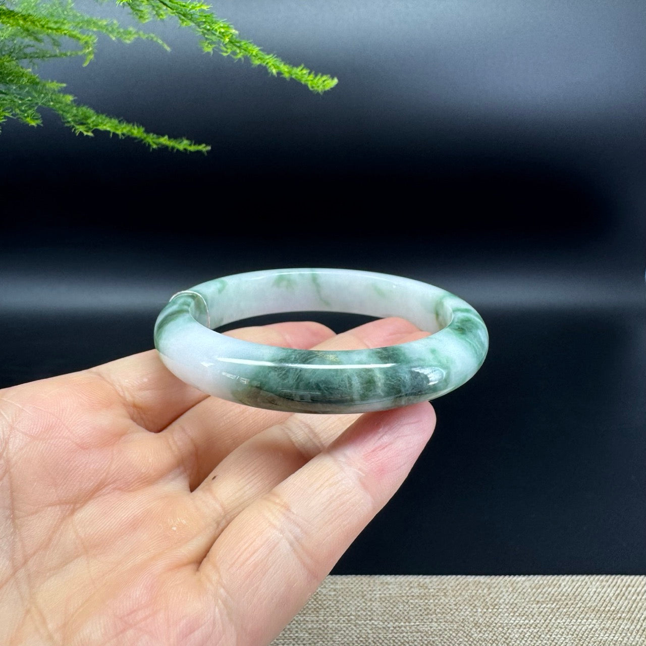 Genuine Burmese White Green Jade Jadeite Bangle Bracelet ( 56.9mm )