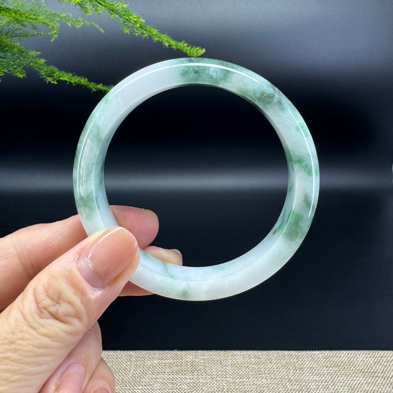 Genuine Burmese White Green Jade Jadeite Bangle Bracelet ( 56.9mm )