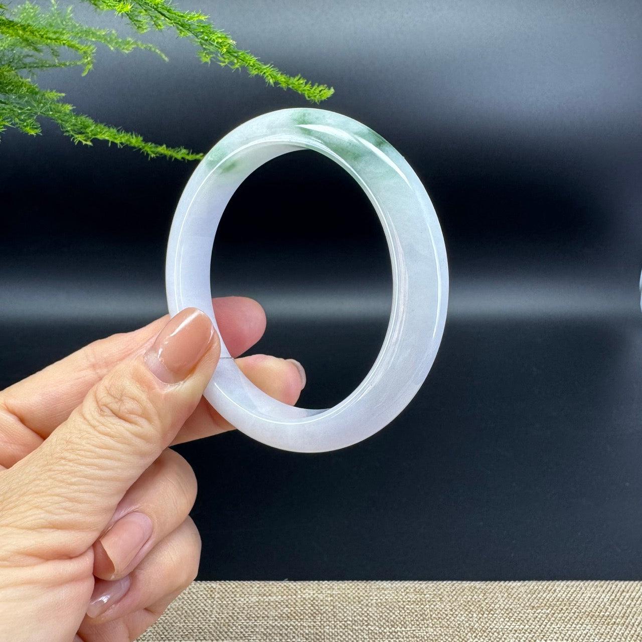 Genuine Burmese Lavender Green Jade Jadeite Bangle Bracelet ( 56.7mm )