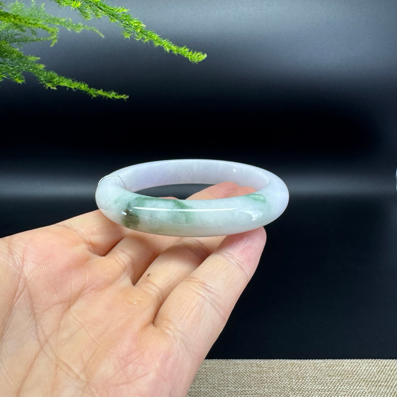 Genuine Burmese Lavender Green Jade Jadeite Bangle Bracelet ( 56.7mm )