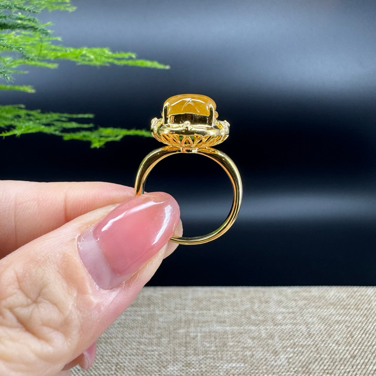 RealJade® "Signature Signet" 18K Yellow Gold Honey Yellow Jadeite Jade Diamonds  Pig Ring