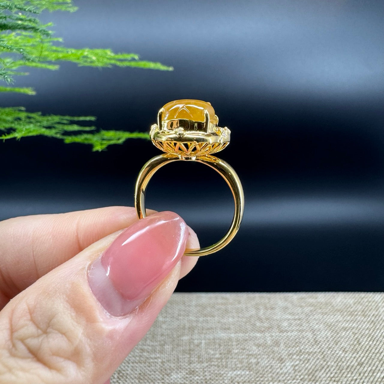 RealJade® "Signature Signet" 18K Yellow Gold Honey Yellow Jadeite Jade Diamonds  Pig Ring