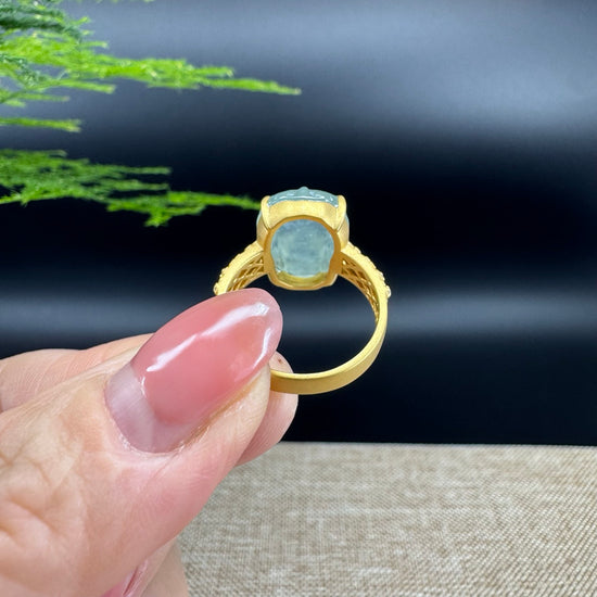 RealJade® "Signature Signet" 18K Yellow Gold Icy Green Jadeite Jade PiXiu Ring