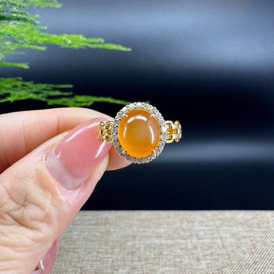 RealJade® "Signature Signet" 18K Yellow Gold Honey Yellow Jadeite Jade Classic Ring