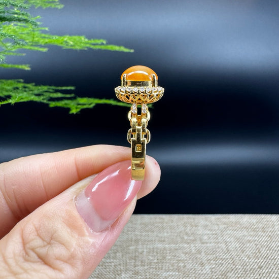 RealJade® "Signature Signet" 18K Yellow Gold Honey Yellow Jadeite Jade Classic Ring