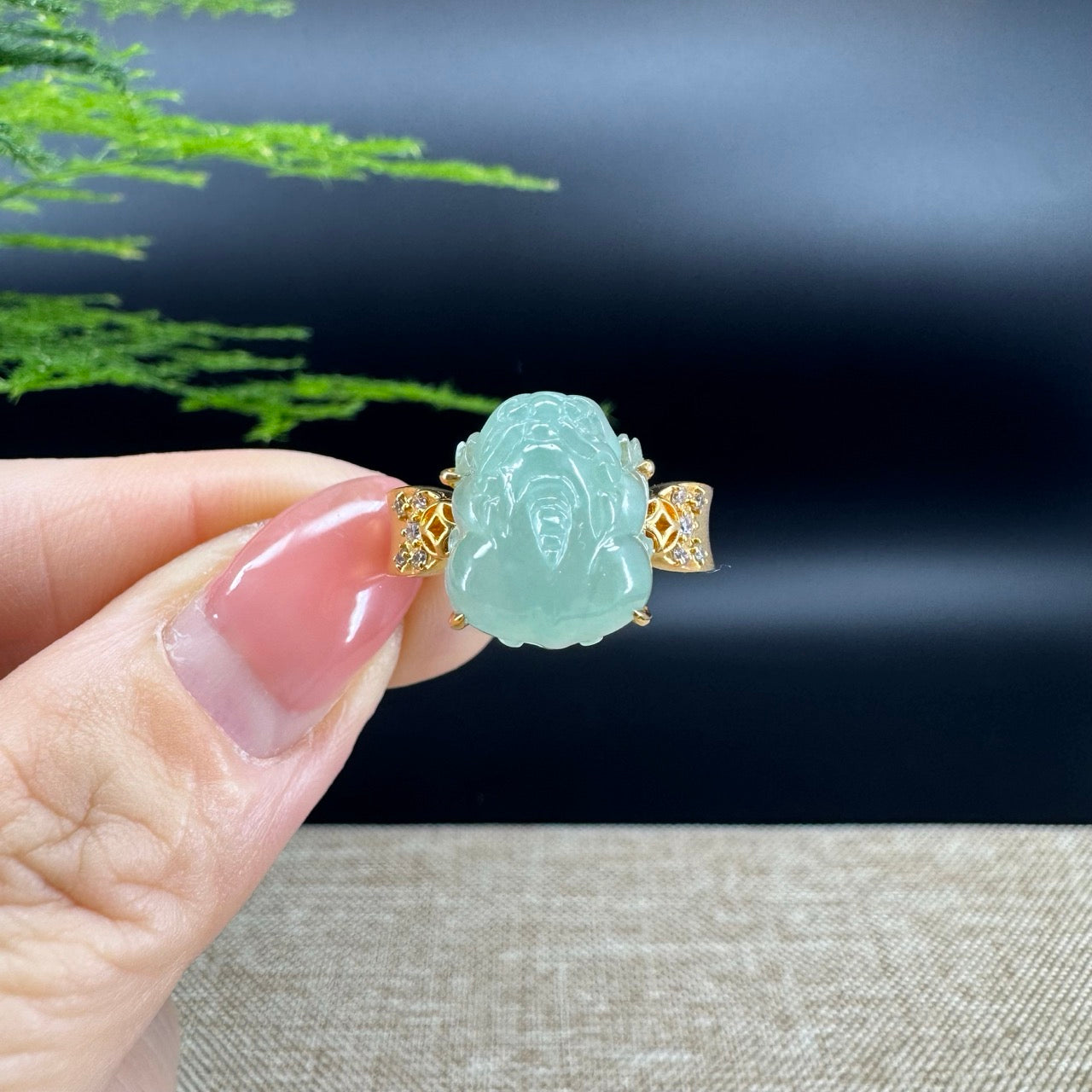 RealJade® "Signature Signet" 18K Yellow Gold  Green Jadeite Jade Diamonds  PiXiu Ring