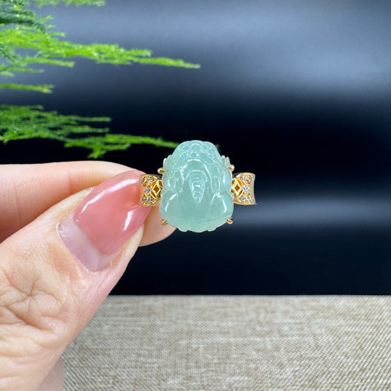 RealJade® "Signature Signet" 18K Yellow Gold  Green Jadeite Jade Diamonds  PiXiu Ring