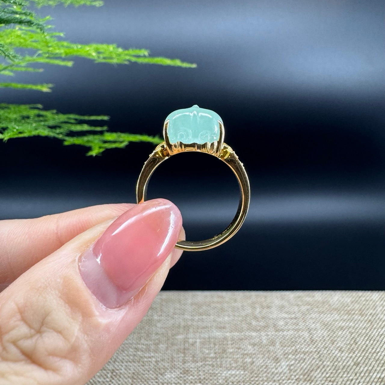 RealJade® "Signature Signet" 18K Yellow Gold  Green Jadeite Jade Diamonds  PiXiu Ring