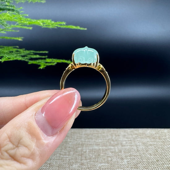 RealJade® "Signature Signet" 18K Yellow Gold  Green Jadeite Jade Diamonds  PiXiu Ring