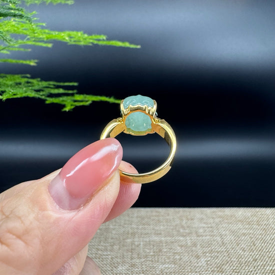 RealJade® "Signature Signet" 18K Yellow Gold  Green Jadeite Jade Diamonds  PiXiu Ring