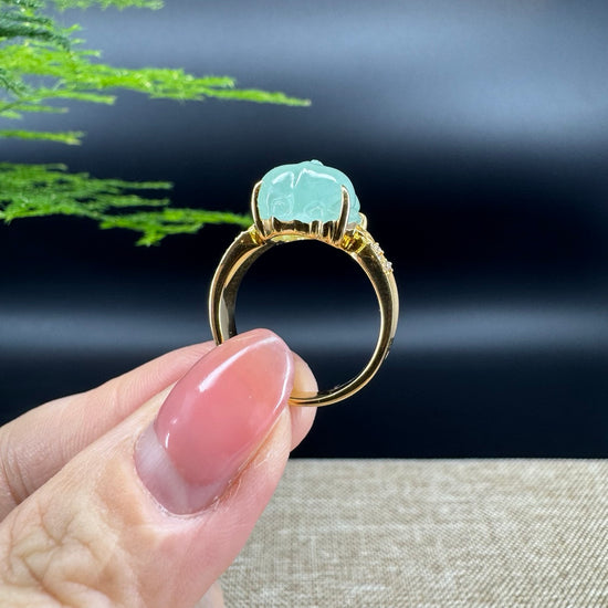 RealJade® "Signature Signet" 18K Yellow Gold  Green Jadeite Jade Diamonds  PiXiu Ring