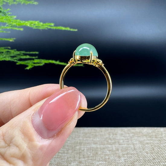 RealJade® "Signature Signet" 18K Yellow Gold Apple Green Jadeite Jade Diamonds  Ring