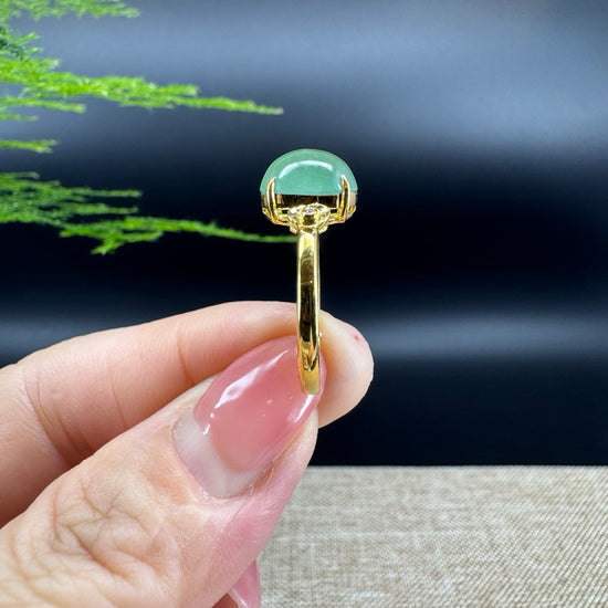RealJade® "Signature Signet" 18K Yellow Gold Apple Green Jadeite Jade Diamonds  Ring