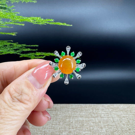 RealJade® "Amelie" 18k White Gold Natural Honey Yellow Jadeite  Engagement Ring With Diamonds