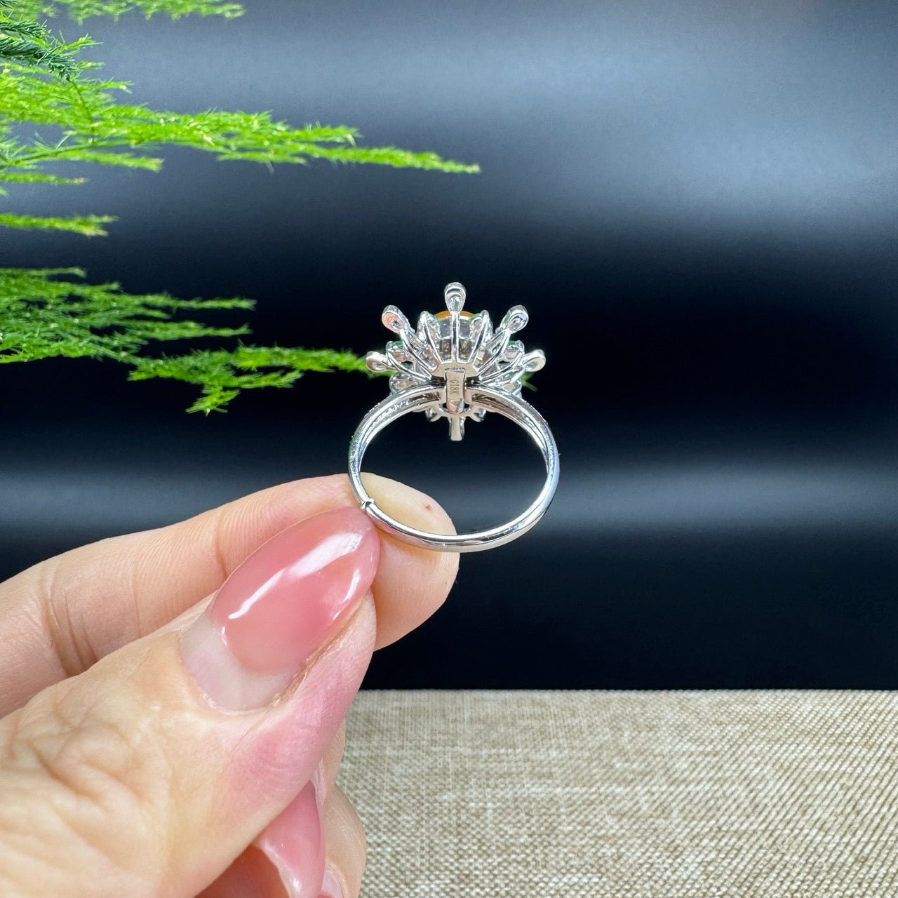 RealJade® "Amelie" 18k White Gold Natural Honey Yellow Jadeite  Engagement Ring With Diamonds