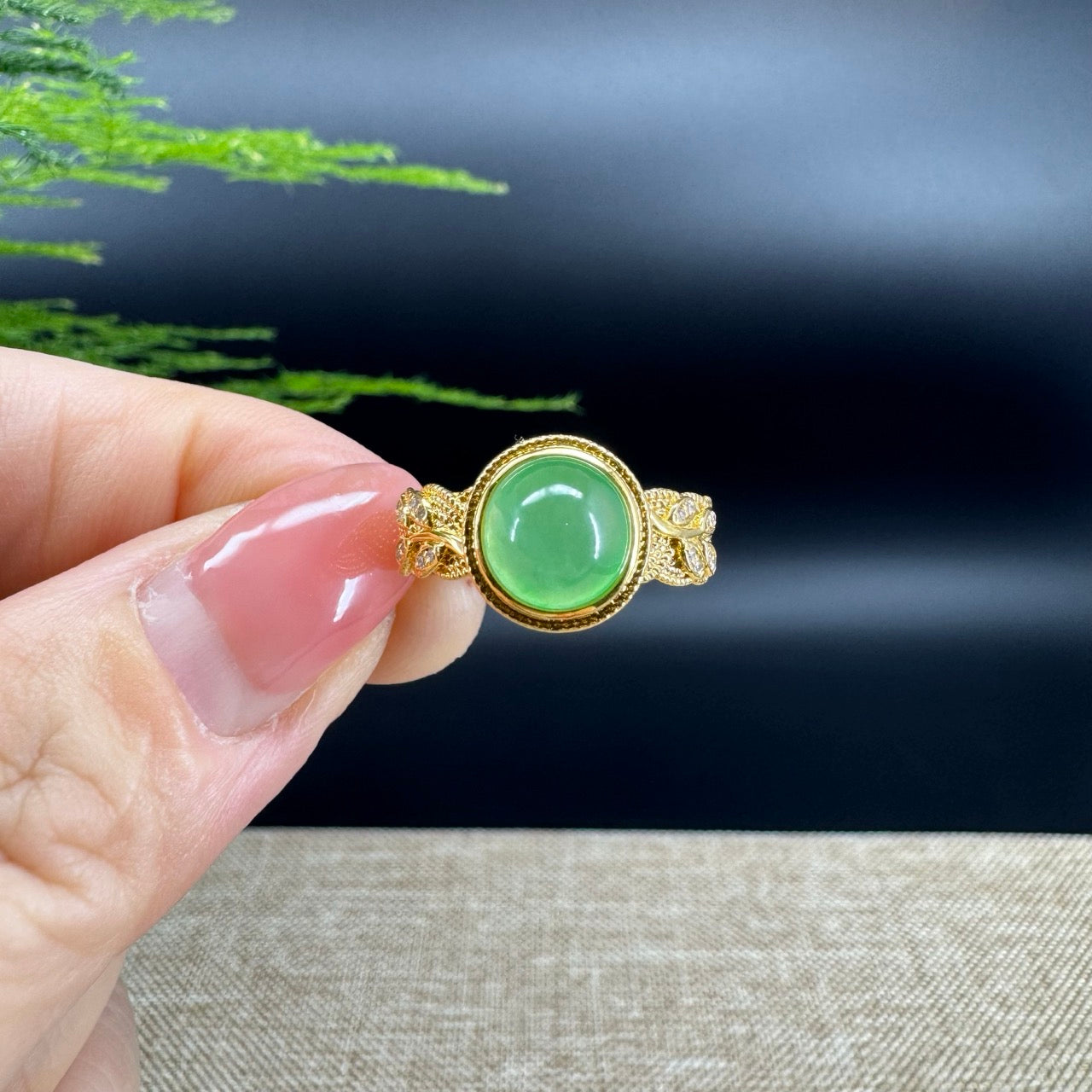 RealJade® "Signature Signet" 18K Yellow Gold Green Jadeite Jade Diamonds  Ring