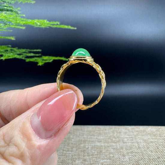 RealJade® "Signature Signet" 18K Yellow Gold Green Jadeite Jade Diamonds  Ring