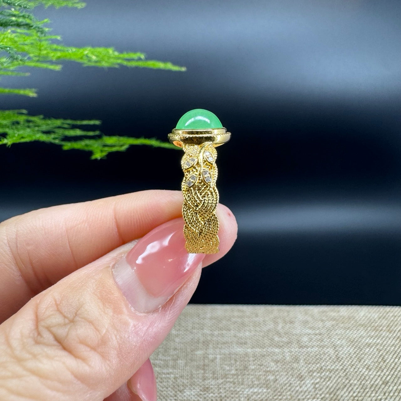 RealJade® "Signature Signet" 18K Yellow Gold Green Jadeite Jade Diamonds  Ring