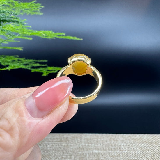 RealJade® "Signature Signet" 18K Yellow Gold Honey Yellow Jadeite Jade Diamonds  Pig Ring