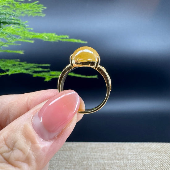 RealJade® "Signature Signet" 18K Yellow Gold Honey Yellow Jadeite Jade Diamonds  Pig Ring