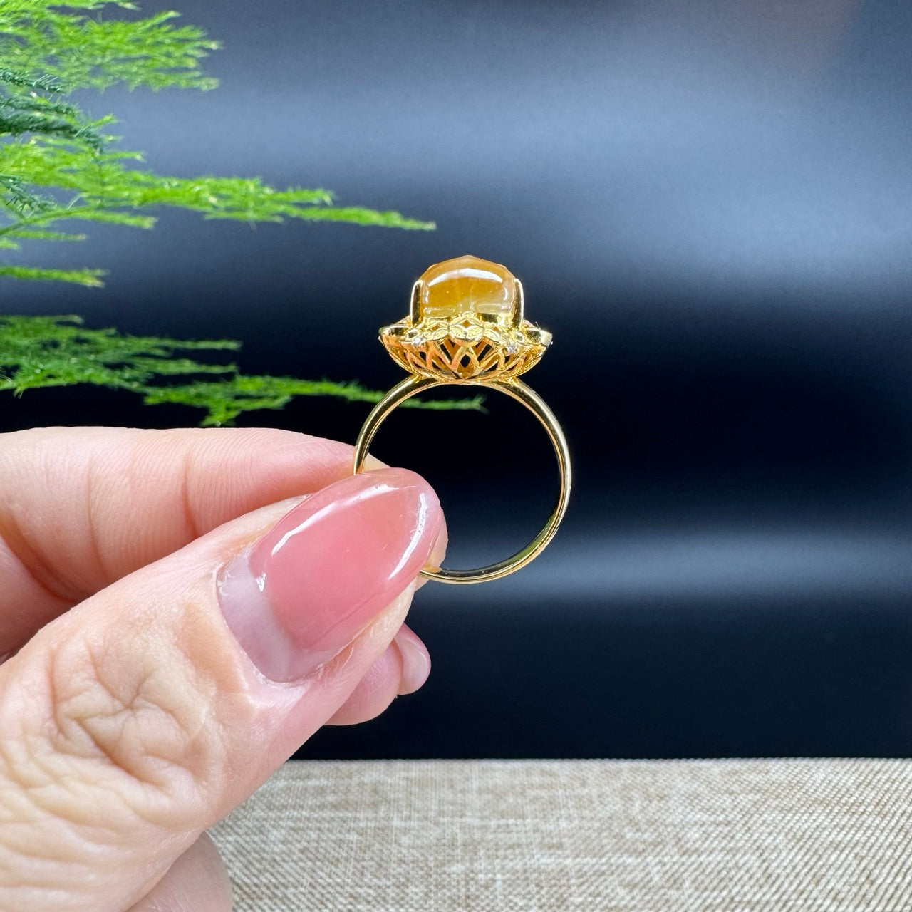 RealJade® "Signature Signet" 18K Yellow Gold Honey Yellow Jadeite Jade PiXiu Ring