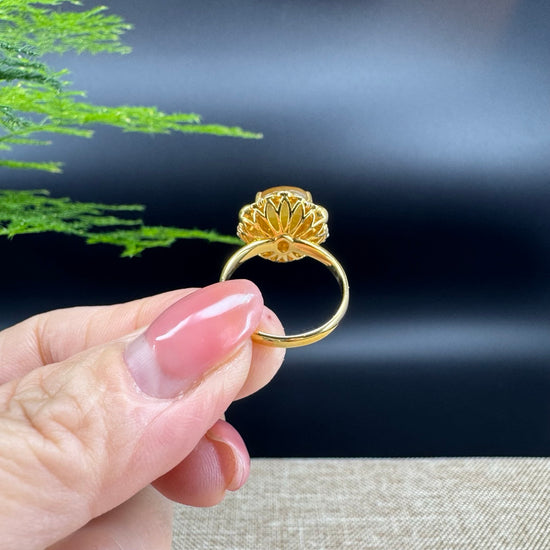 RealJade® "Signature Signet" 18K Yellow Gold Honey Yellow Jadeite Jade PiXiu Ring