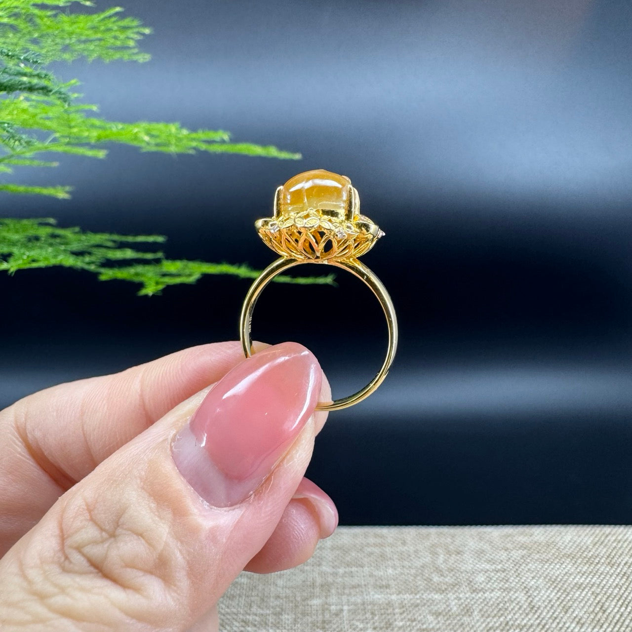 RealJade® "Signature Signet" 18K Yellow Gold Honey Yellow Jadeite Jade PiXiu Ring