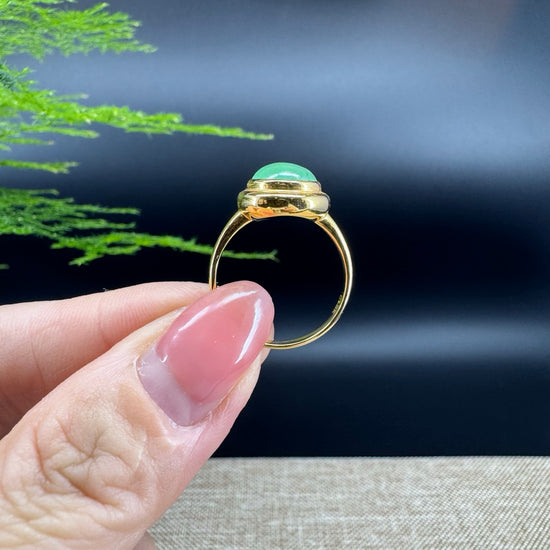 RealJade® "Signature Signet" 18K Yellow Gold Green Jadeite Jade Classic Ring