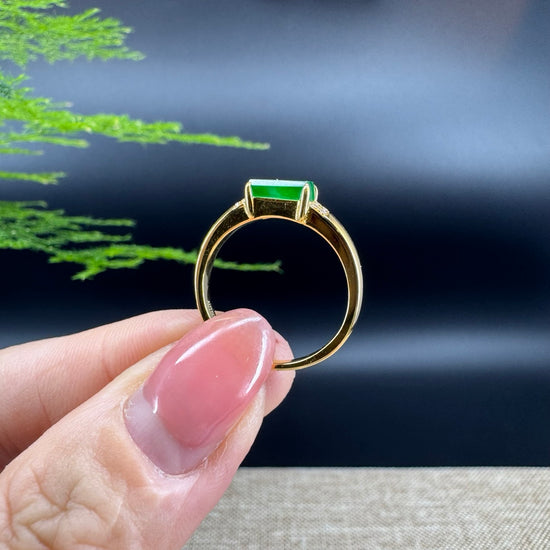 RealJade® "Signature Signet" 18K Yellow Gold  Imperial Jadeite Jade Diamonds  Classic Ring