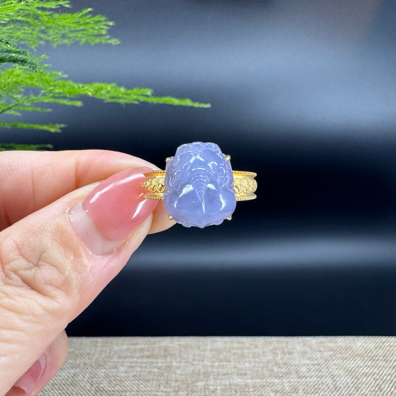 RealJade® "Signature Signet" 18K Yellow Gold Lavender Jadeite Jade PiXiu Ring